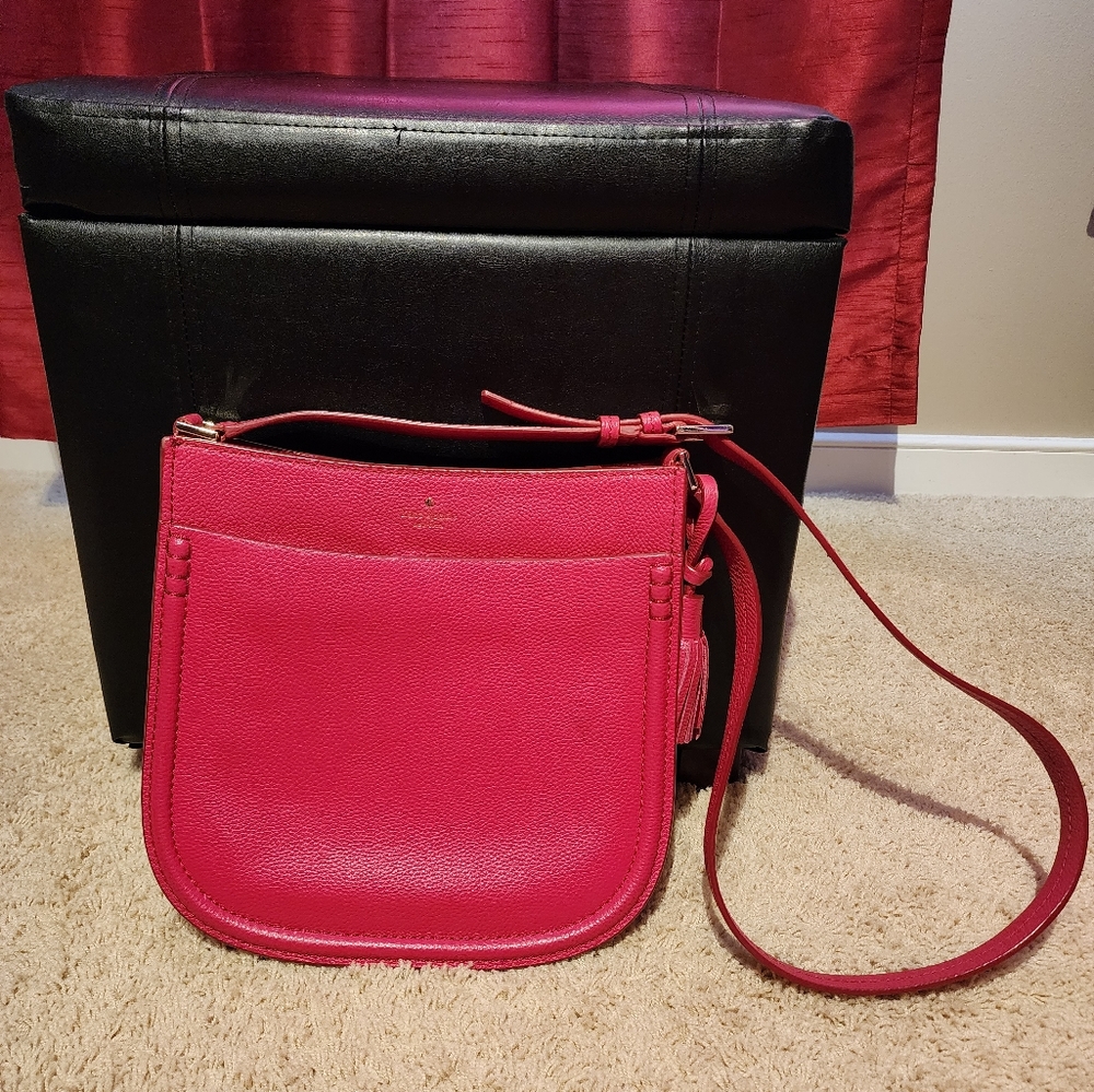 Kate Spade Magenta Purse Saddle Bag Pebbled Leather